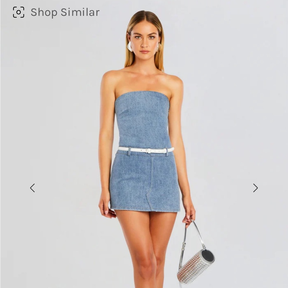 Retrofete Denim Blue Strapless Dress with White Accent